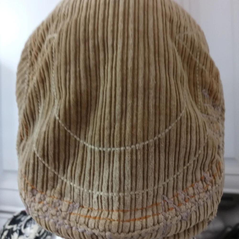 Vintage Rare True Religion Beige Corduroy Distressed Driver Cap Emb horseshoe